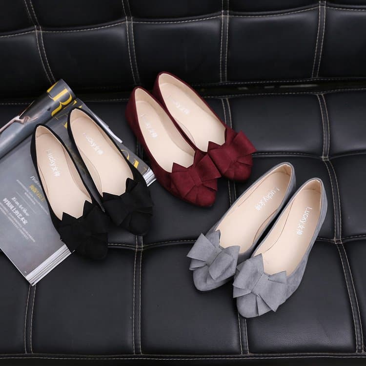 2023 New Pointed Toe Bow Flat Shoes Shallow Mouth Women's Scoop Shoes Autumn Women's Beanie Shoes Pointed Toe Lazy Shoes