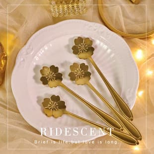 Trendy Stainless Steel Sakura Spoon, Silver, Unique Creative Cute Gold Long-Handled Rose Wedding Petal Spoon