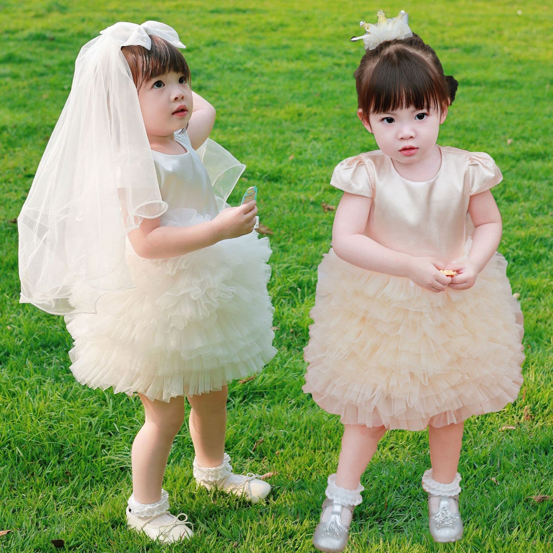 Premium White Summer Dress for Girls, First Birthday Party Flower Girl Wedding Dress, Princess Tutu Skirt with Short Sleeves