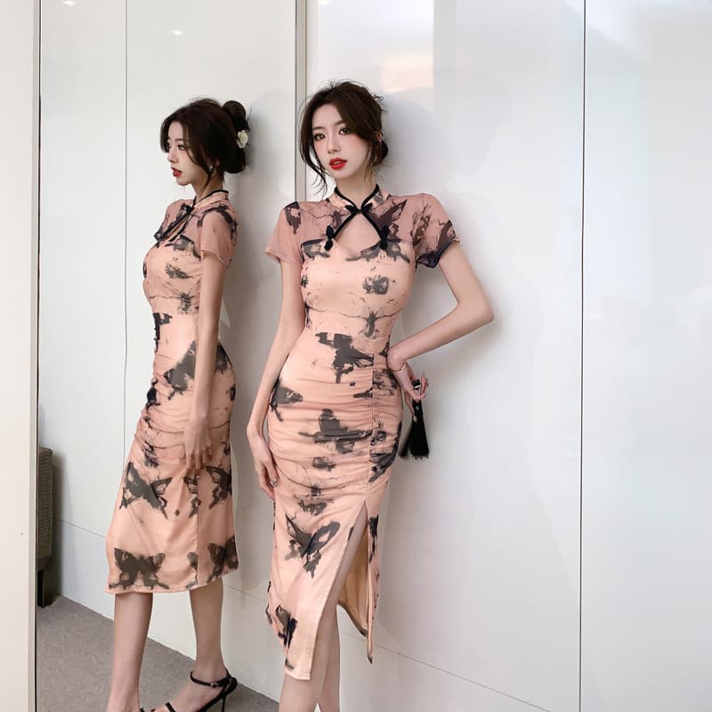 Cross-border new Chinese style improved cheongsam dress 2026 summer new temperament fashion retro printed hip skirt for women