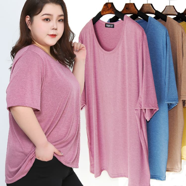 Plus size women's clothing 200 pounds 300 pounds fat m spring and summer cotton short-sleeved T-shirt bottoming shirt half-sleeved top dropshipping