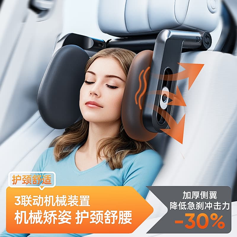 3-Axis Dual-Hook Multi-Function Car Pillow Memory Foam Side Sleeping Headrest Neck Support Pillow