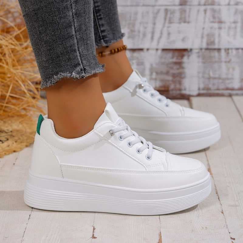 Women's White Casual Sneakers Spring Summer New Style, Versatile Korean Version Student Breathable White Shoes, Sports Flat Shoes with Thick Sole