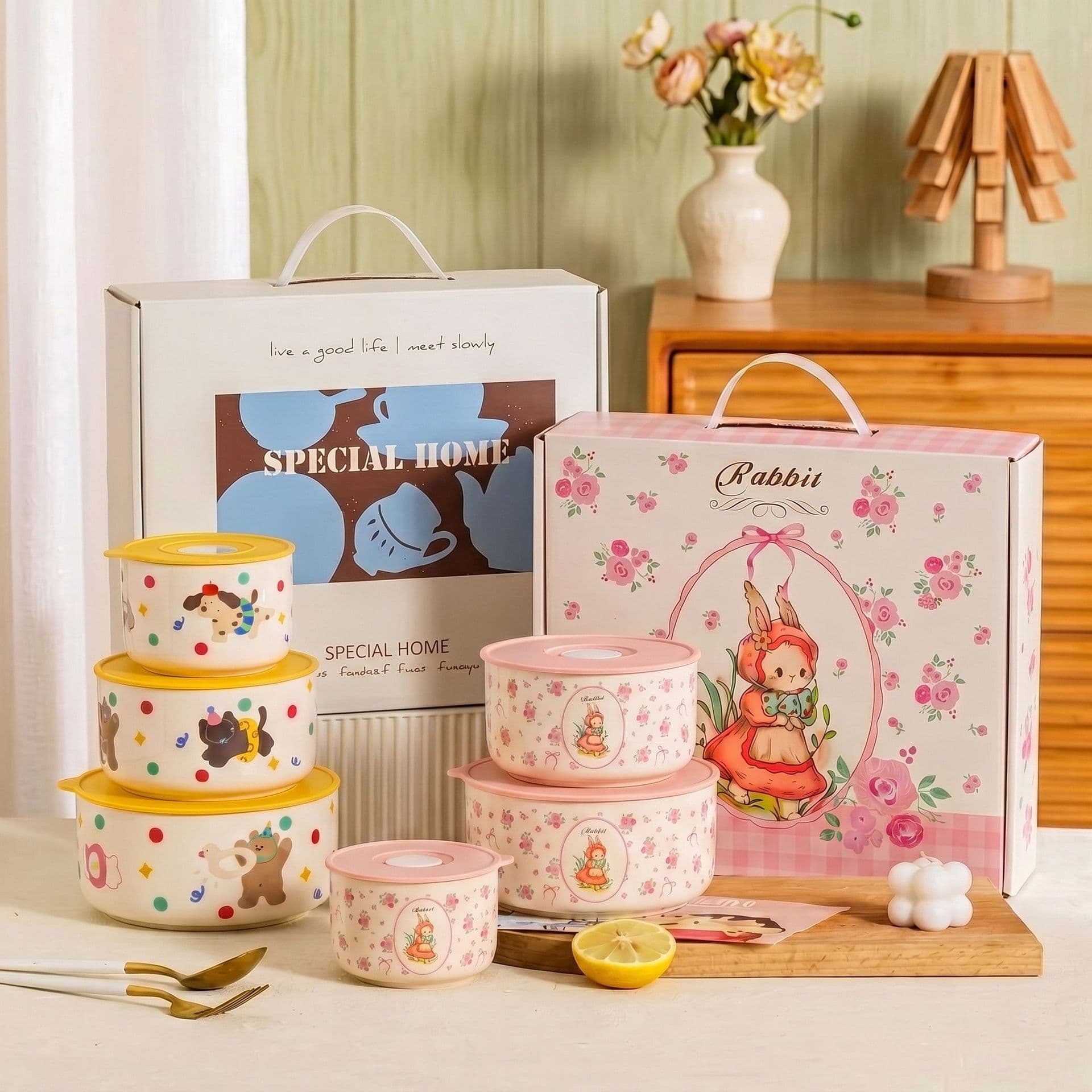 Ins-style Ceramic Storage Bowl with Lid for Salad and Light Meals, Portable Soup Jar Lunch Box, Microwave and Steamer Safe, High Temperature Resistant