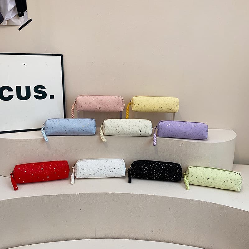 Star polka dot ins cute canvas pen bag stationery high-value large-capacity zipper student makeup bag storage bag