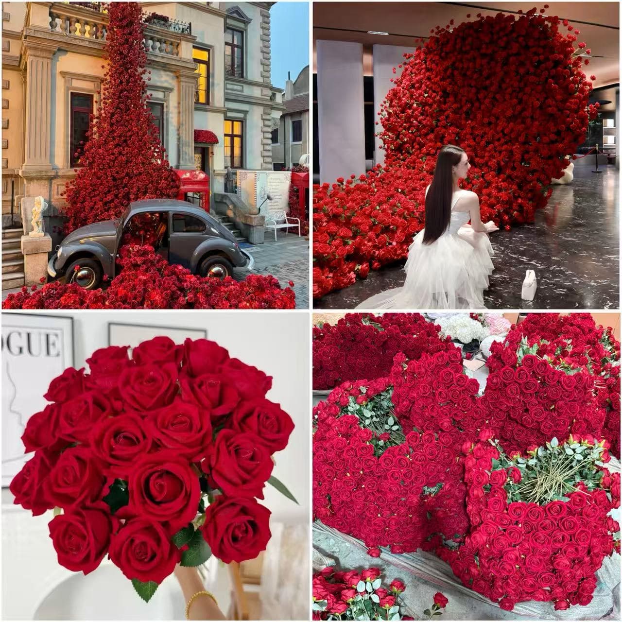 Single stem velvet simulated roses for mall window displays/outdoor waterfall walls/home decorative arrangements