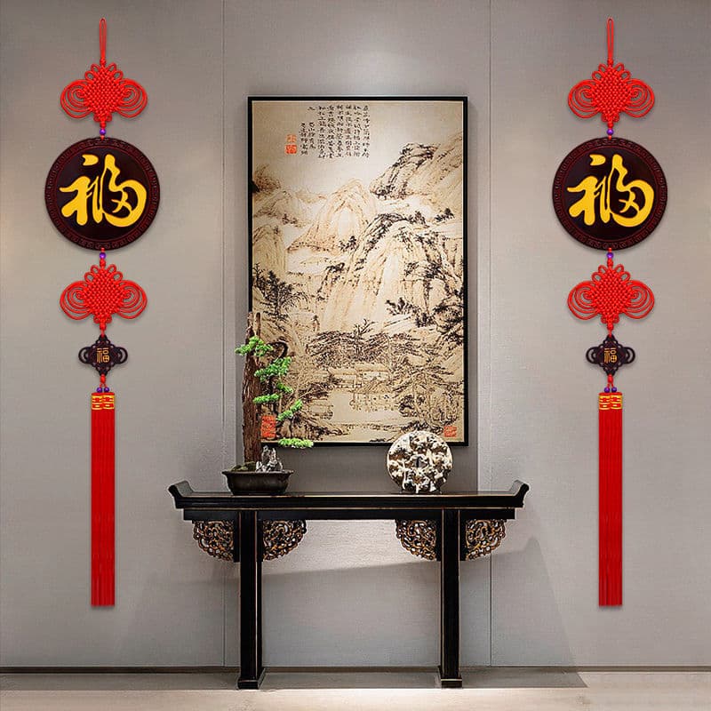 DL Large Fu Character Chinese Knot Wall Hanging for Living Room, Indoor Wall, Premium Handcrafted Entryway, and Spring Festival Decor