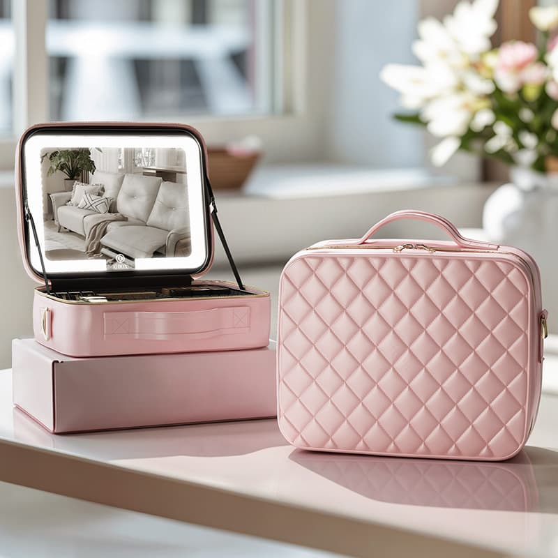 2026 New Makeup Bag for Women with Mirror and Light, Skincare Cosmetic Travel Organizer, Portable Storage Bag, Can Be Hung on Suitcase