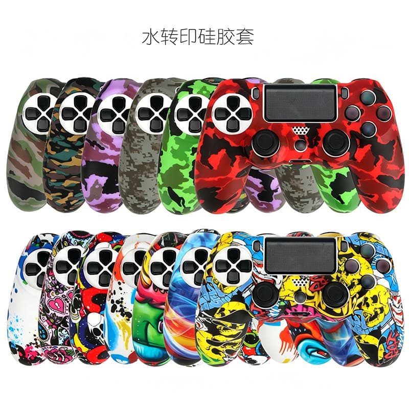 Silicone Case for PS4 Controller with Water Transfer Printing, Camouflage Silicone Protective Cover