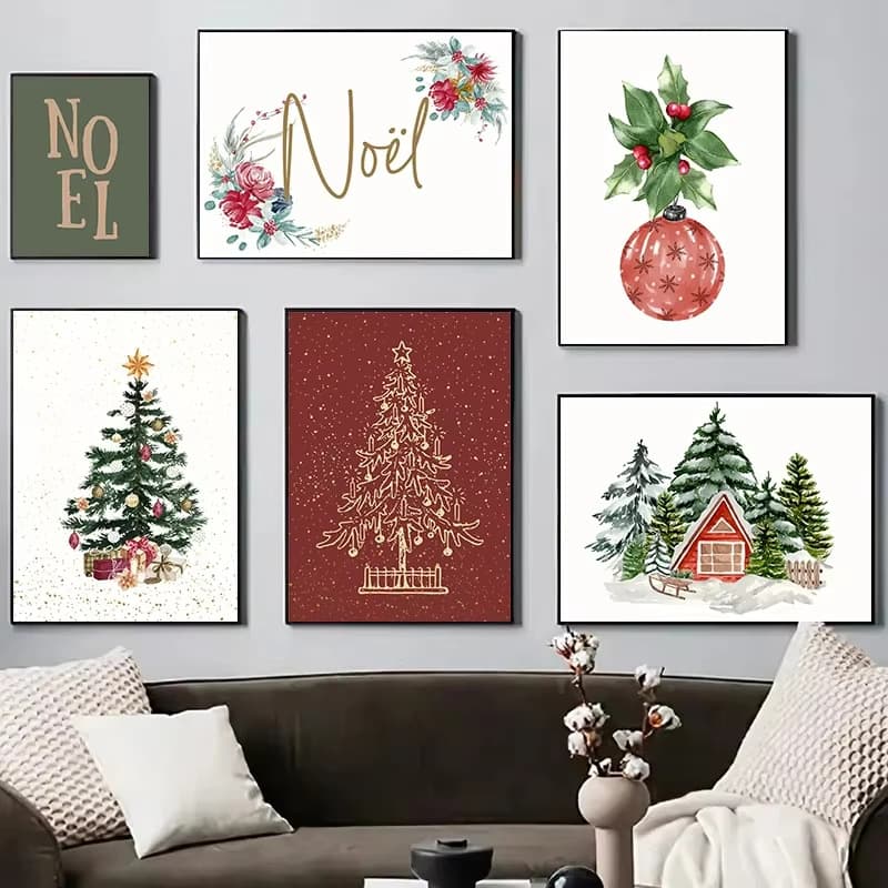 Temu Amazon Platform Drop Shipping Red Green Christmas Cartoon Decoration Frameless Print Poster Living Room Bedroom