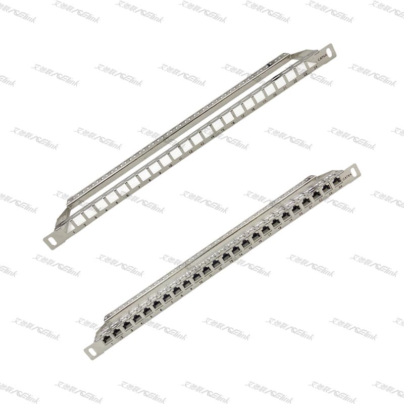19-Inch Patch Panel, RJ45 Removable 24-Port 0.5U Cat6A Unshielded Patch Panel, Compatible with Network Modules