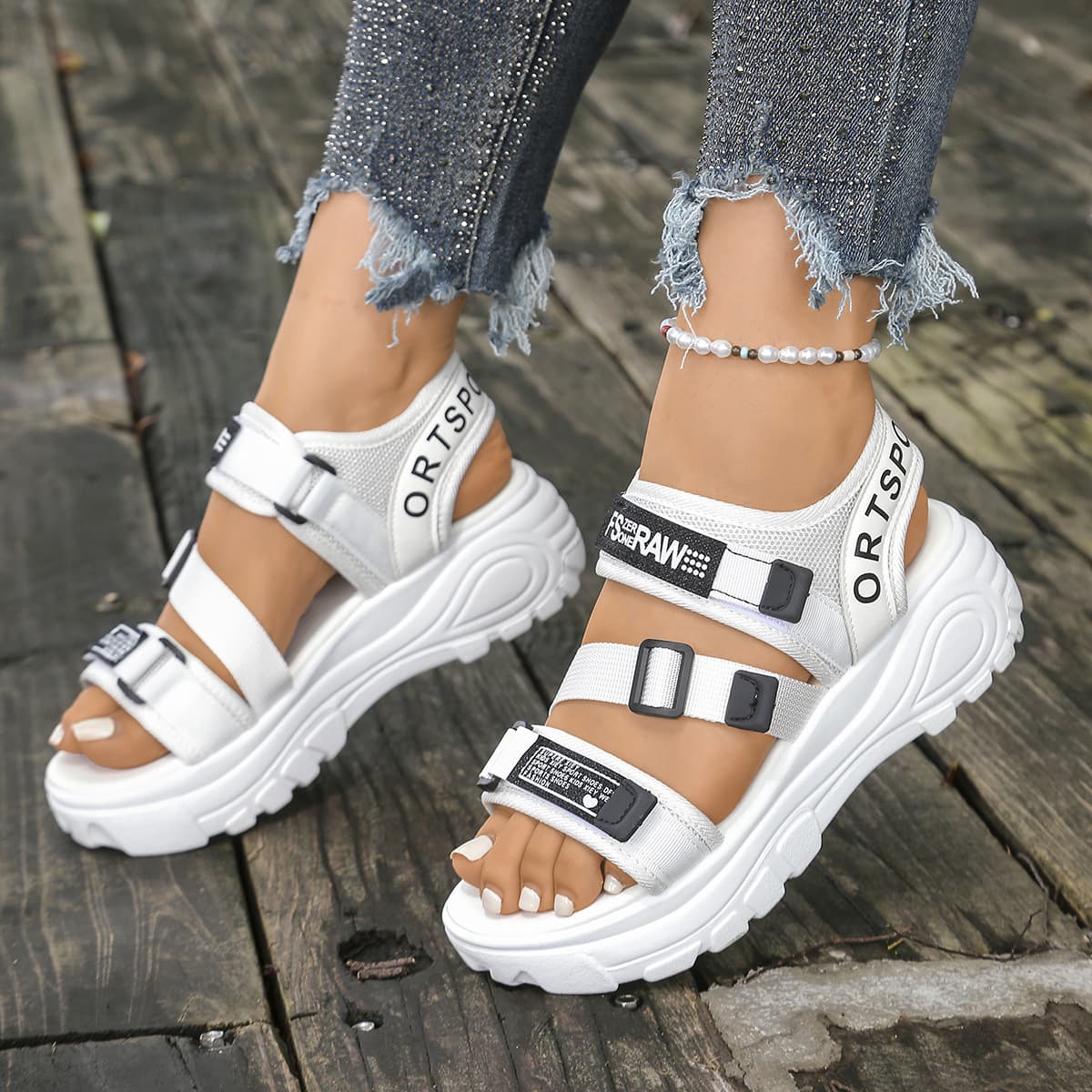 Cross-border trade large size platform thick sole hook-and-loop sandals summer new hook-and-loop sports sandals women's in stock size 42