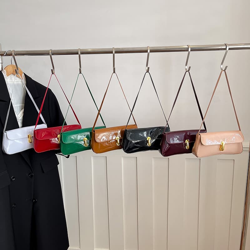 Patent Leather Baguette Underarm Bag for Women, High-End Solid Color Simple Shoulder Bag, Fashionable Versatile Commute Crossbody Bag
