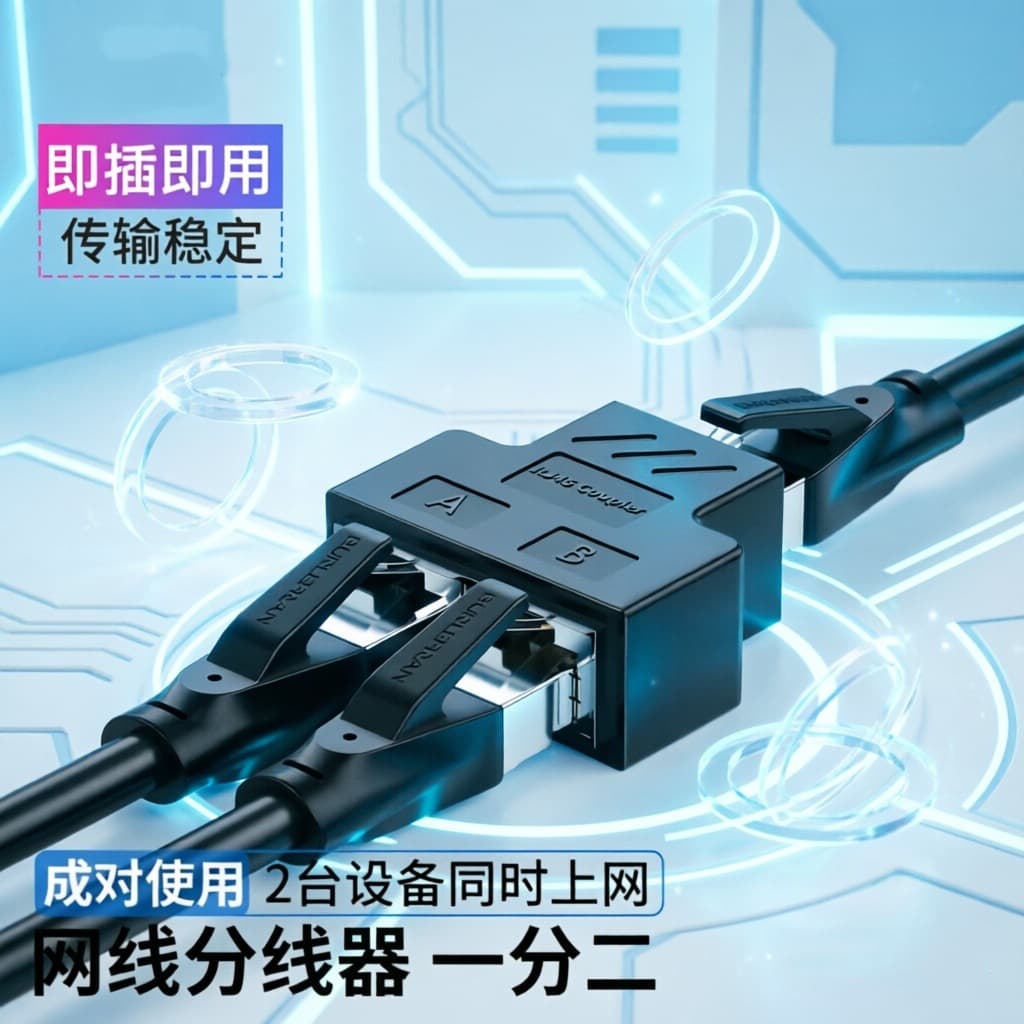 Network Splitter 1-to-2 Simultaneous Internet Gigabit Broadband Home Network Extension RJ45 Dual Network Port Adapter