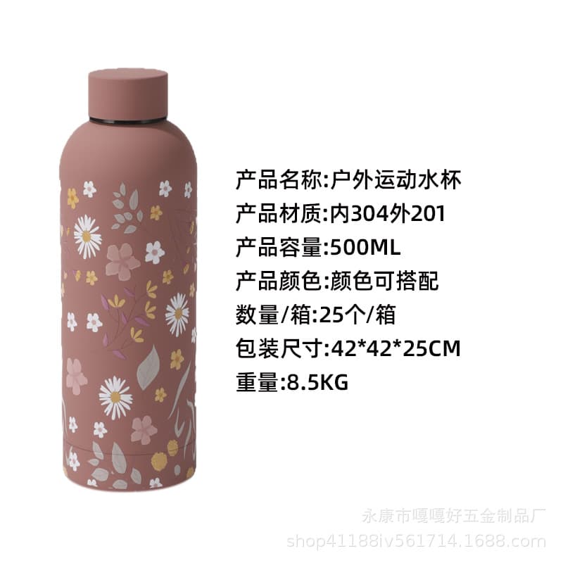 New Cross-Border Creative Pattern Water Cup Printed 304 Stainless Steel Insulated Mug Outdoor Portable Sports Small Mouth Bottle