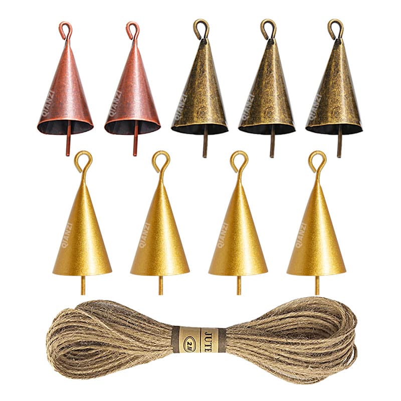 Amazon hemp rope retro horn bell Christmas diy metal hanging clock wind chime open cone small bell wholesale