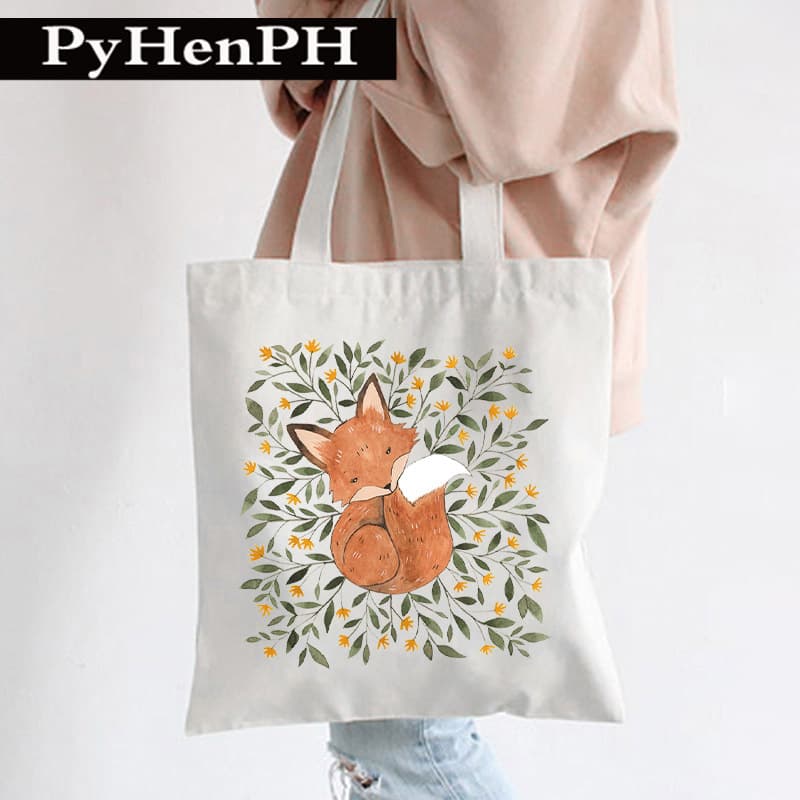 Fox Canvas Tote Bags Shopper Bag European and American style fox large capacity shoulder canvas bag
