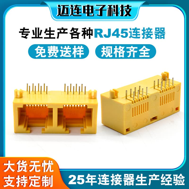 Custom 8P8C 1x2 All-Plastic Horizontal Panel Network Interface, Server Motherboard RJ45 Socket Female Interface