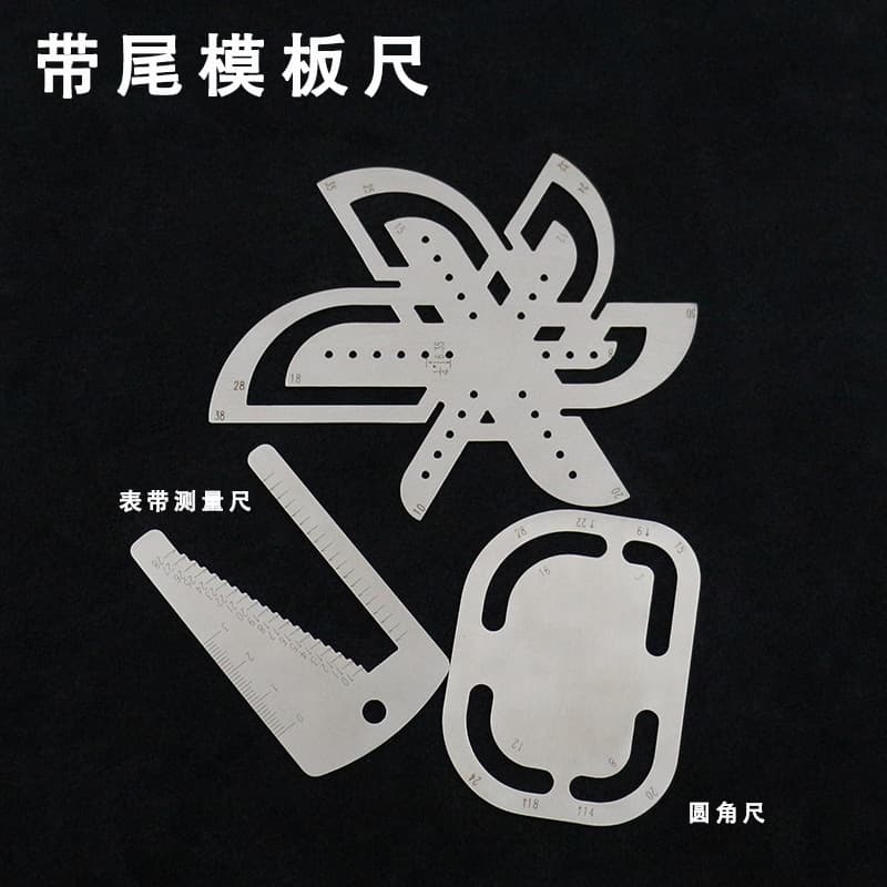 Stainless steel sword-tail ruler, rounded corner ruler, watch strap measuring tool, DIY handmade leather craft pattern making auxiliary tool