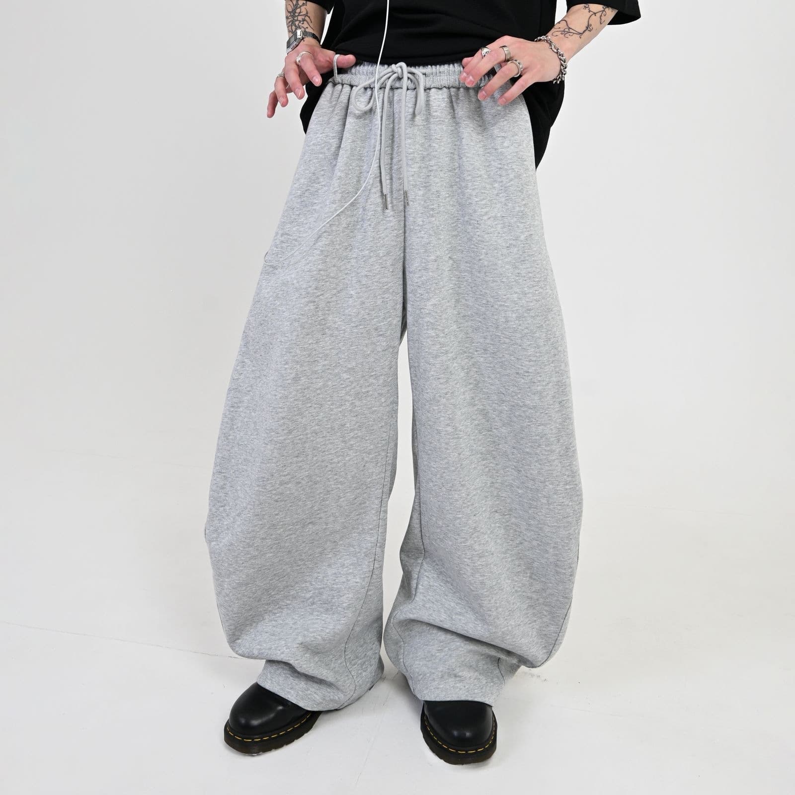 Amazon Cross-border Solid Color Sweatpants Unisex Trendy Versatile Curved Cut Pants Autumn Elastic Waist Wide Leg Casual Pants