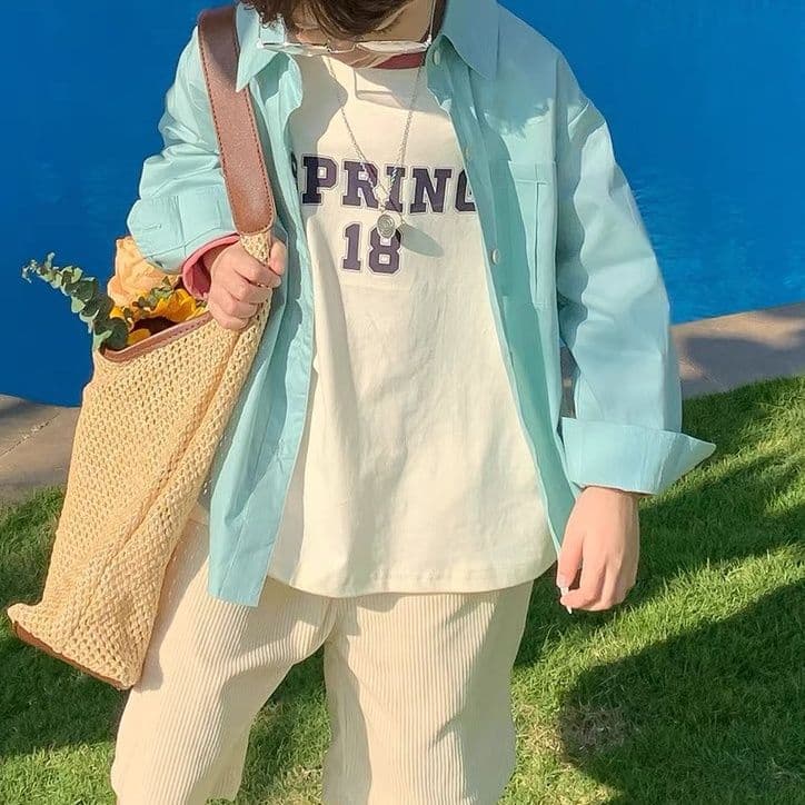 Boys' Solid Color Shirt Jacket Spring/Fall 2025 New Baby Shirt Stylish Versatile Children's Top Shirt Trendy