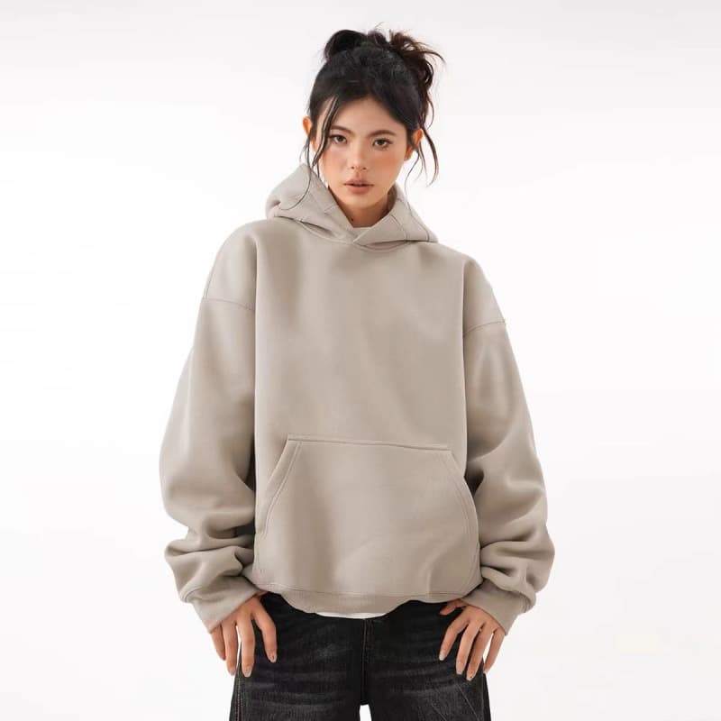 460g Heavyweight Pure Cotton Hooded Sweatshirt for Men, Trendy Brand, Simple Style, Fleece-Lined Hoodie, American-Style Solid Color Couple's Hoodie
