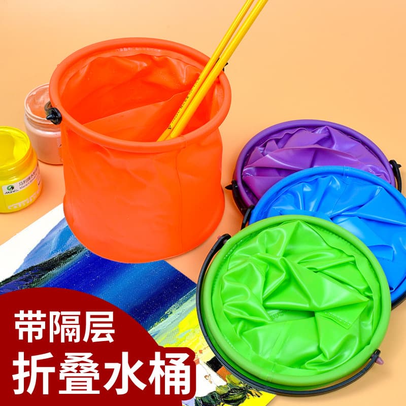 Small pen-washing bucket with compartments without compartments folding and retractable pen-washing bucket with compartments for painting