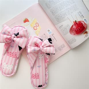 Fresh Striped Cat Pattern Open-Toe Home Slippers, Women's Four-Season Indoor House Shoes
