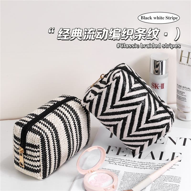 European and American high-looking simple cosmetic bag large capacity woven storage bag women's portable business trip hand wash bag