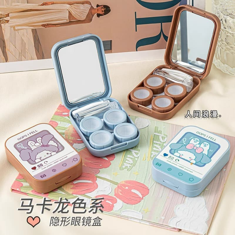 Portable contact lens case minimalist cute ins girly companion storage box high-end transparent colored lens case