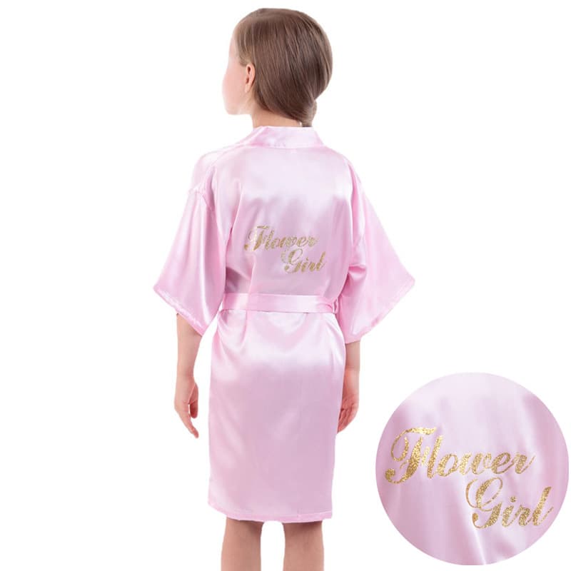 Cross-border children's long cardigan with gold foil lettering, suitable for weddings, flower girls, and children, featuring three-quarter sleeves, and a morning robe style.