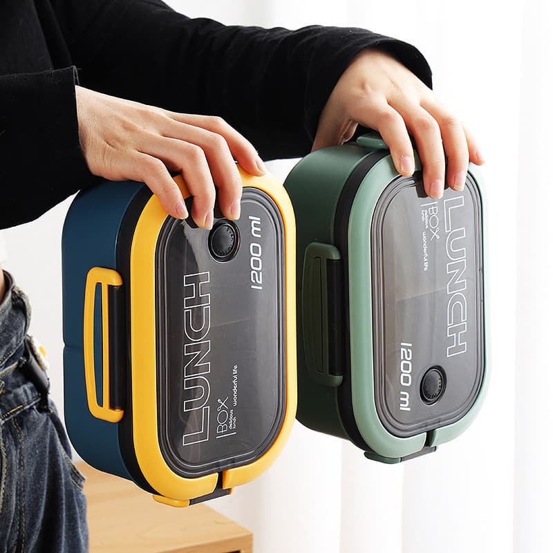 Portable Double Layer Lunch Box Sealed Divided Fruit Bento Box for Students And Office Workers Handheld Elliptical Plastic Lunch Box