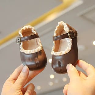 2025 New Spring Autumn Baby Girl Leather Shoes 1-2 Years Toddler Princess Non-Slip Soft Sole Infant Walking Shoes