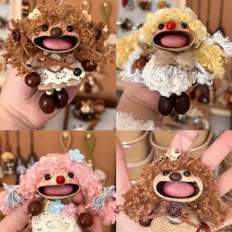 Natural healing fruit shell bell pendant Indonesian fruit shell doll fruit shell hand-cranked decompression sound therapy bag hanging wind chime personality