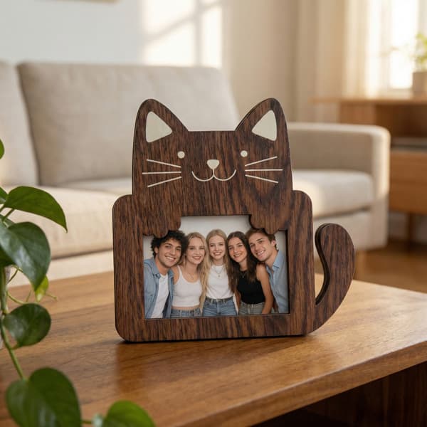 Cross-Border Bestseller Cute Pet Photo Frame, Wood Texture Cat and Bear Shape Picture Frame Home Decoration