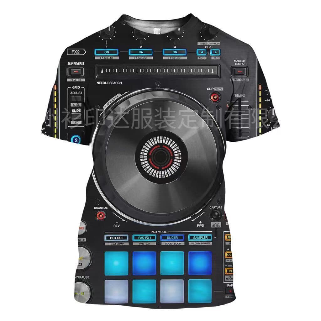 Cross-border Musical Instrument Short Sleeve Personalized Men's Fashion Short Sleeve Custom Printed Round Neck Guitar Bass Pattern Foreign Trade T-Shirt
