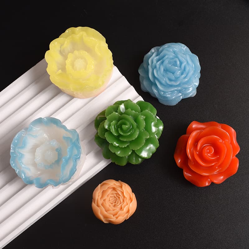 12 three-dimensional flower molds rose camellia hibiscus peony handmade soap flower candle silicone mold