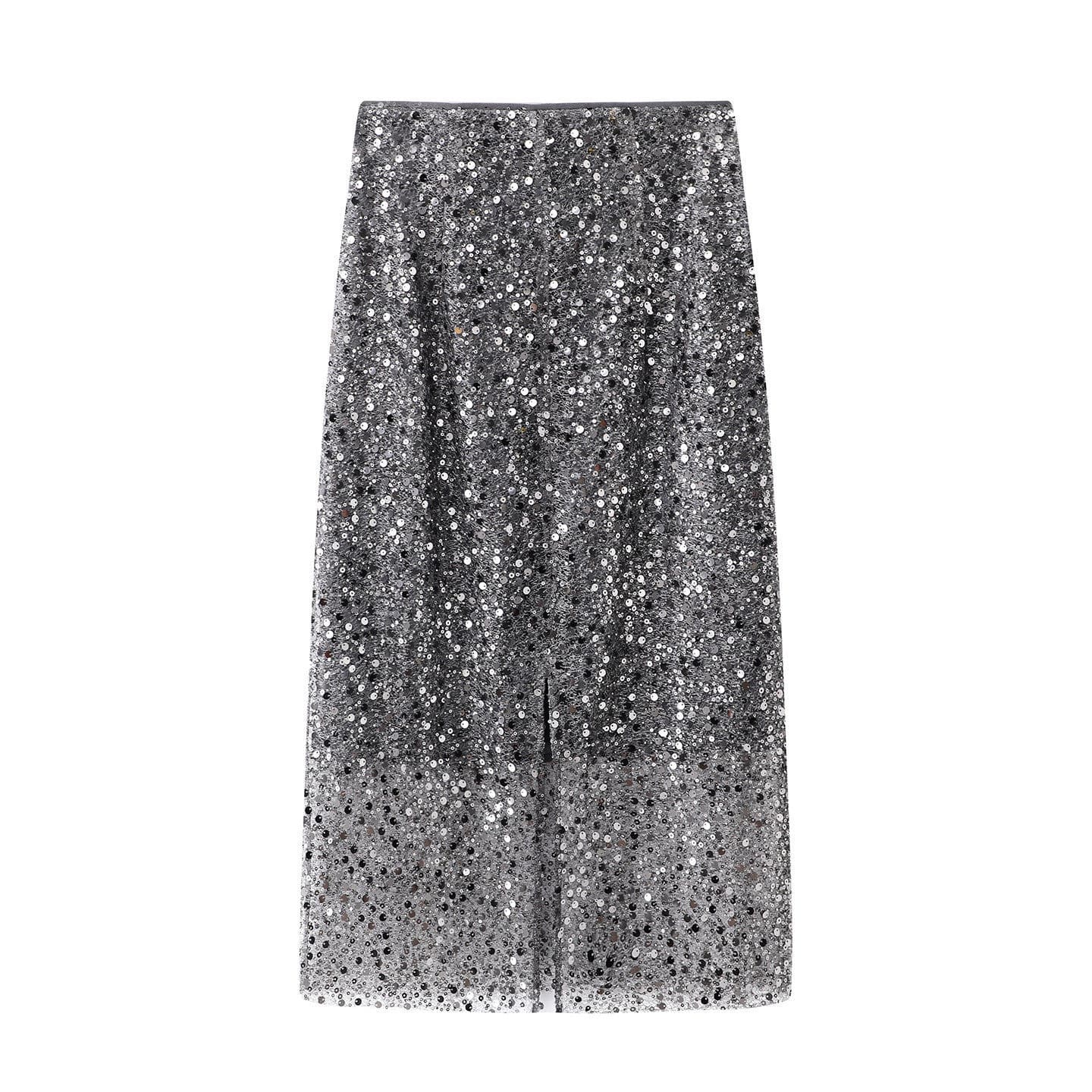 Store same style 2026 spring new trendy versatile straight sequin fitted split skirt for women BR351114