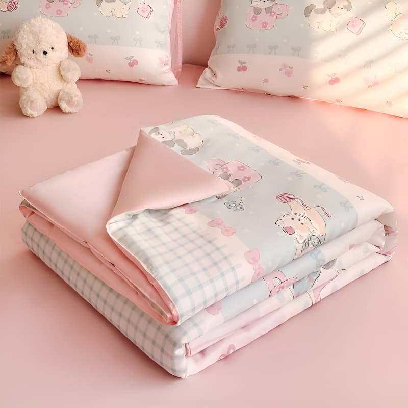 Summer Cool Ice Silk Printed Quilt Set, Washable Summer Quilt, Dormitory Air Conditioning Blanket, Double Bed Thin Blanket Gift