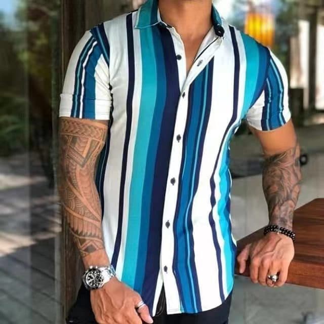 Cross-Border Simple Men's New Shirt with Cool Stripes, 3D Digital Printing, Casual Hawaiian Pod, One-Piece Customization