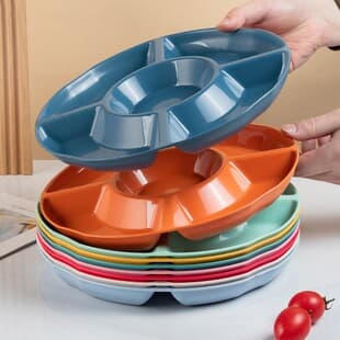 Wheat Straw Divided Round Fruit Plate Household Flower-Shaped 5-Compartment Candy Plate Dried Fruit Snack Plate Fruit Dinner Plate