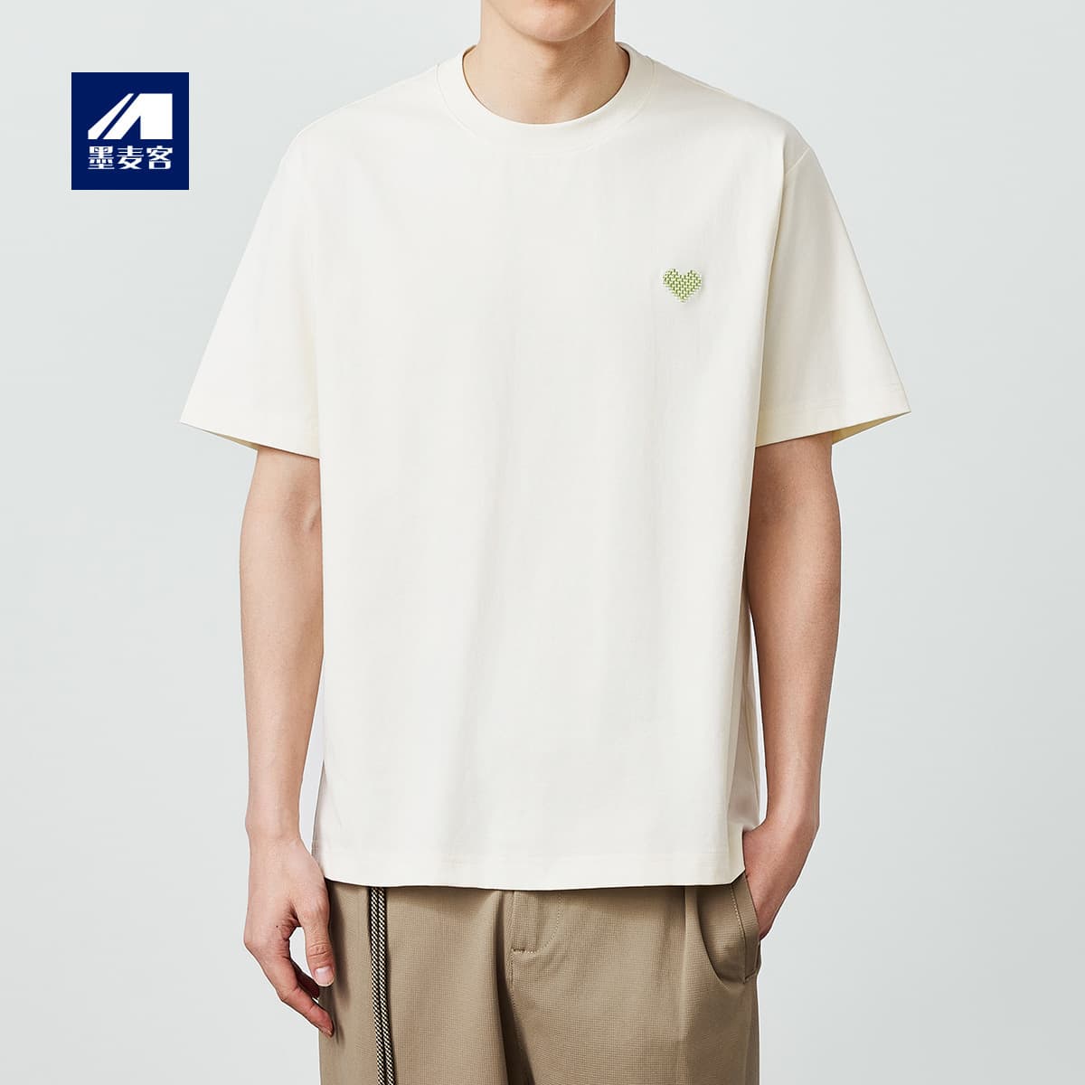 Momax Simple Love Embroidered Short-Sleeve Men's 2026 Summer New Crew Neck Cool Men's Couple T-Shirt 71272