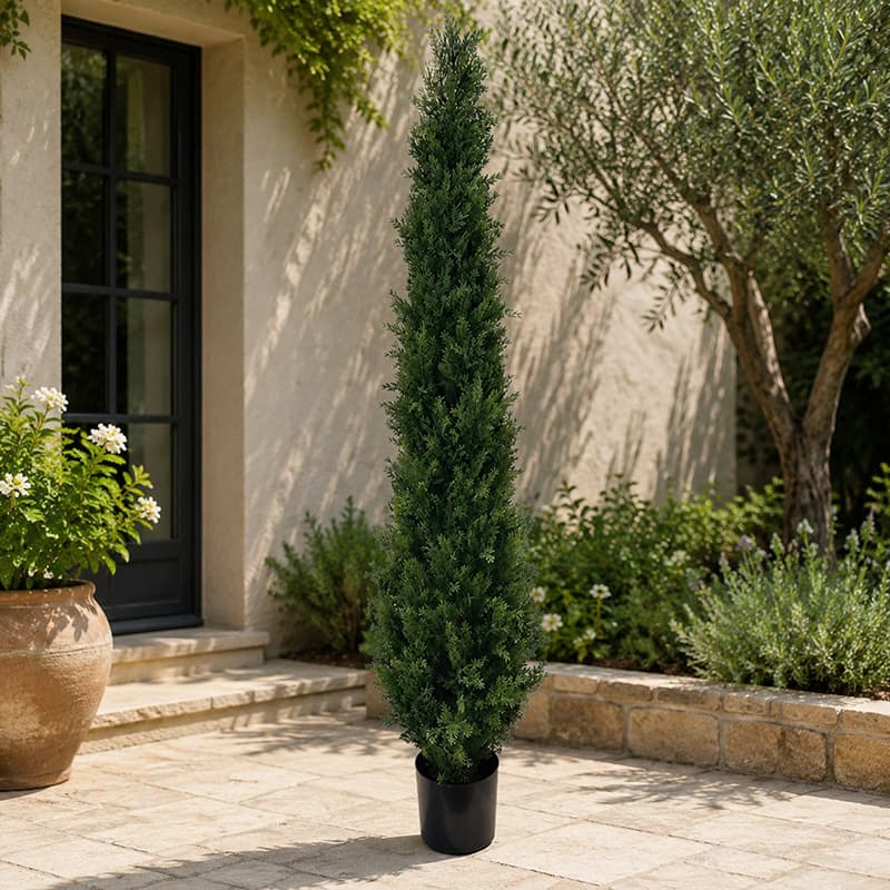 Simulated cone-shaped cypress potted European-style floor-standing artificial pine and cypress tree outdoor balcony decoration pine tree green plant ornaments