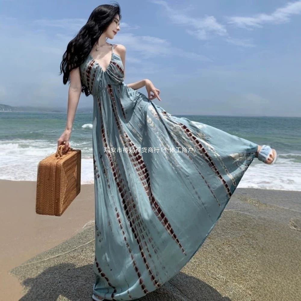 Bohemian Vacation Dress for Women Summer New French Style Travel Photo Beach Sand Dress Elegant Long Dress