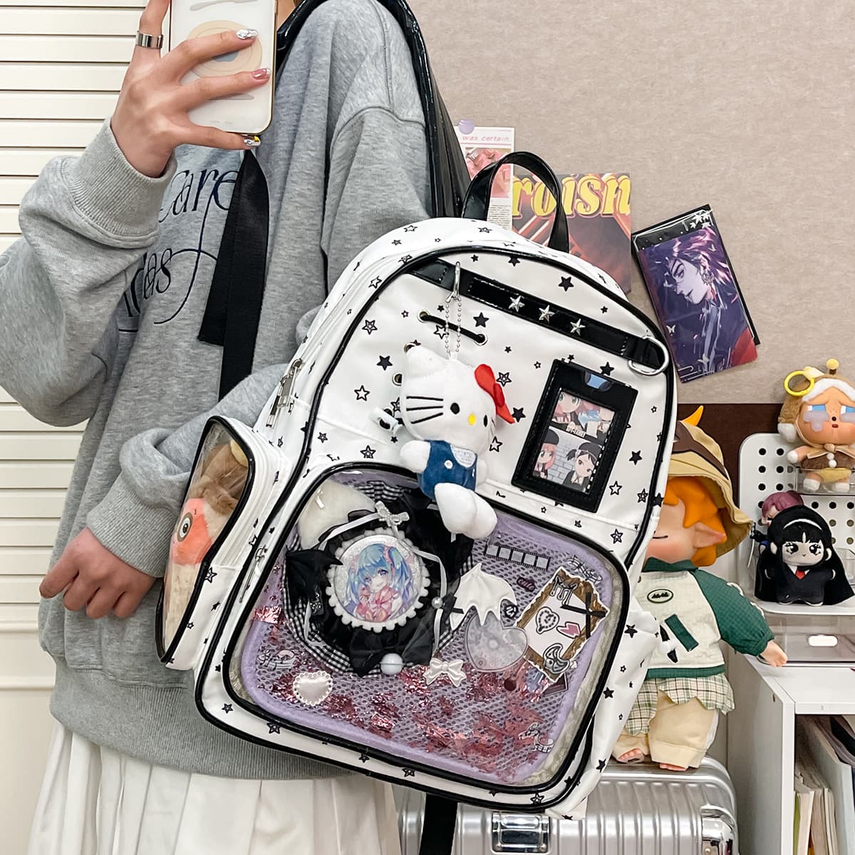 Korean version of high-looking, fresh and sweet schoolbag for women, cute star bag, lightweight backpack for junior high school students