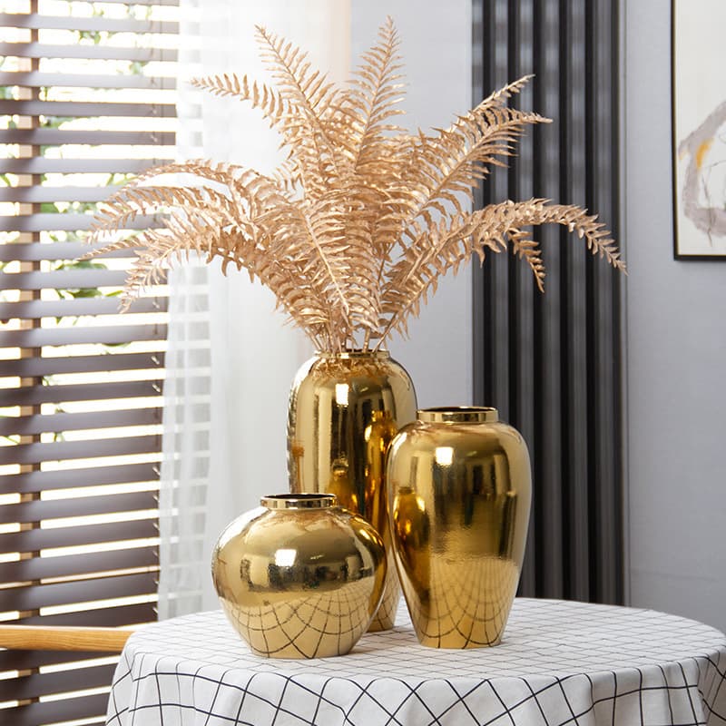 Gold-Plated Ceramic Vase for Hotel, Showroom, and Model Room Decoration, Modern Living Room and Bedroom Light Luxury Large Pottery D&