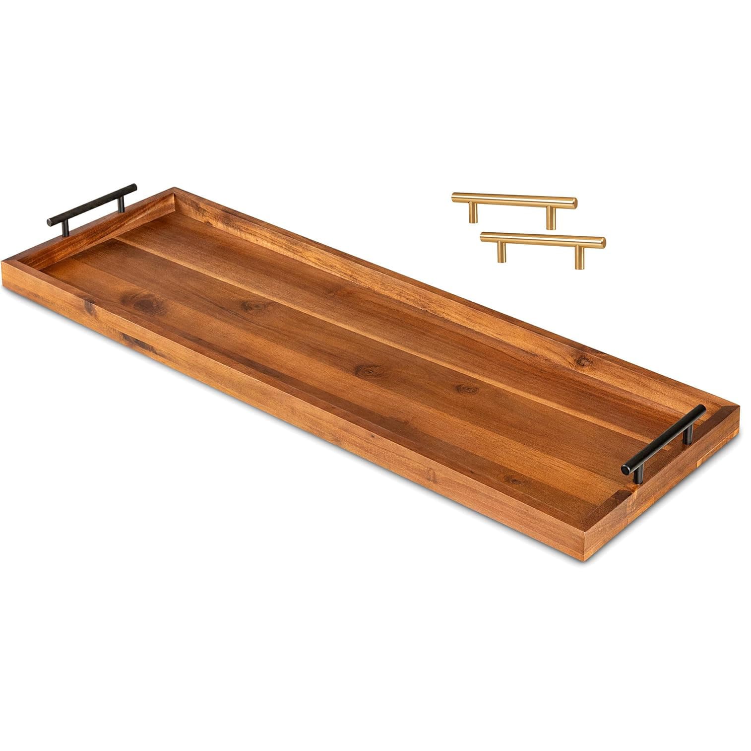 Wooden Tray with Handle, Aromatherapy Candle Display Decorative Plate, Desktop Dessert and Sweet Plate, Solid Wood Wine Glass Tray