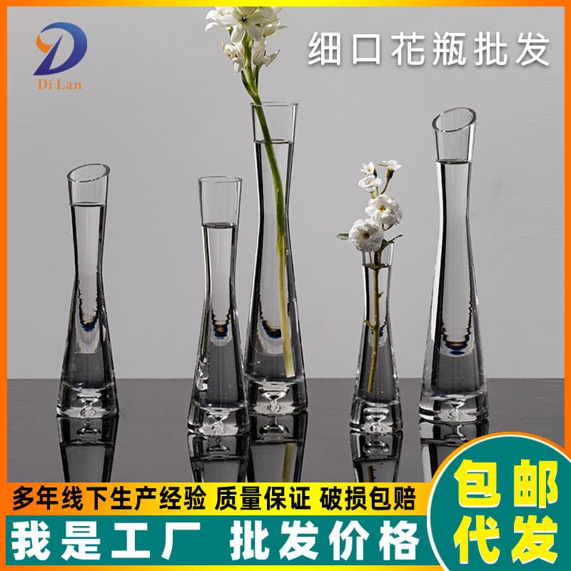 Vase Decoration for Living Room Flower Arrangement, Nordic Style Mini Transparent Glass Vase, Ins Style Slim Neck, Light Luxury Creative Hydroponic Vase