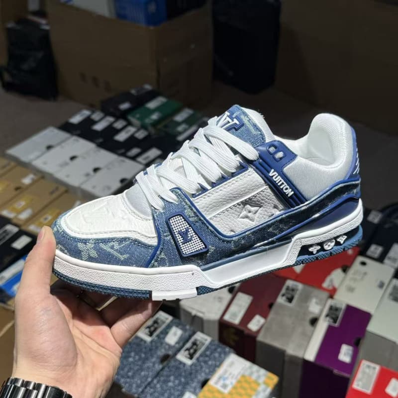 Foreign trade Putian pure original genuine leather LV Trainer thick sole chunky sneakers unisex high-end luxury sports casual shoes