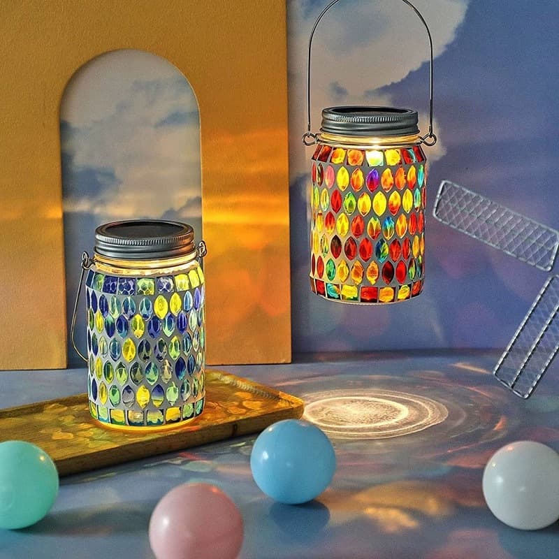 Solar Mosaic Light Projection Garden Decorative Atmosphere Lamp, Portable Lantern, Table Lamp, Outdoor Night Light